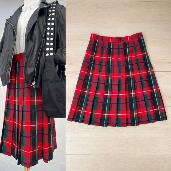 Vintage Talbots 100% Wool Tartan Plaid Pleated Midi Skirt (8) Academia/Punk/Prep - Picture 1 of 16